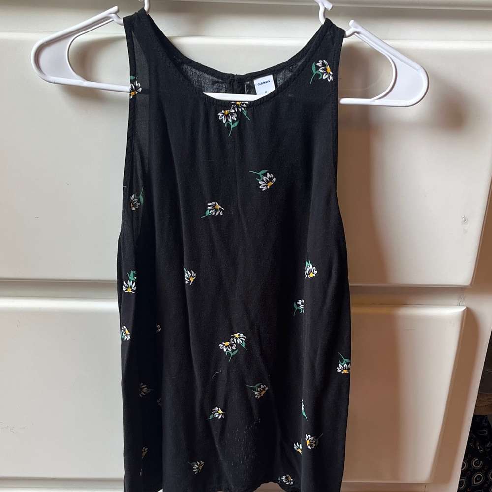 Old Navy Black Tank Top with Floral Design